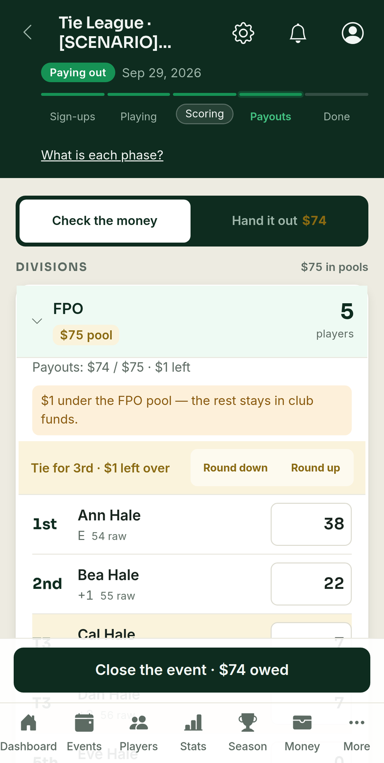 Check the money with a Tie for 3rd bar offering Round down and Round up